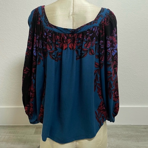 Free People Wild Memories Peasant Blouse in Dark Turquoise Size Medium - Picture 6 of 7